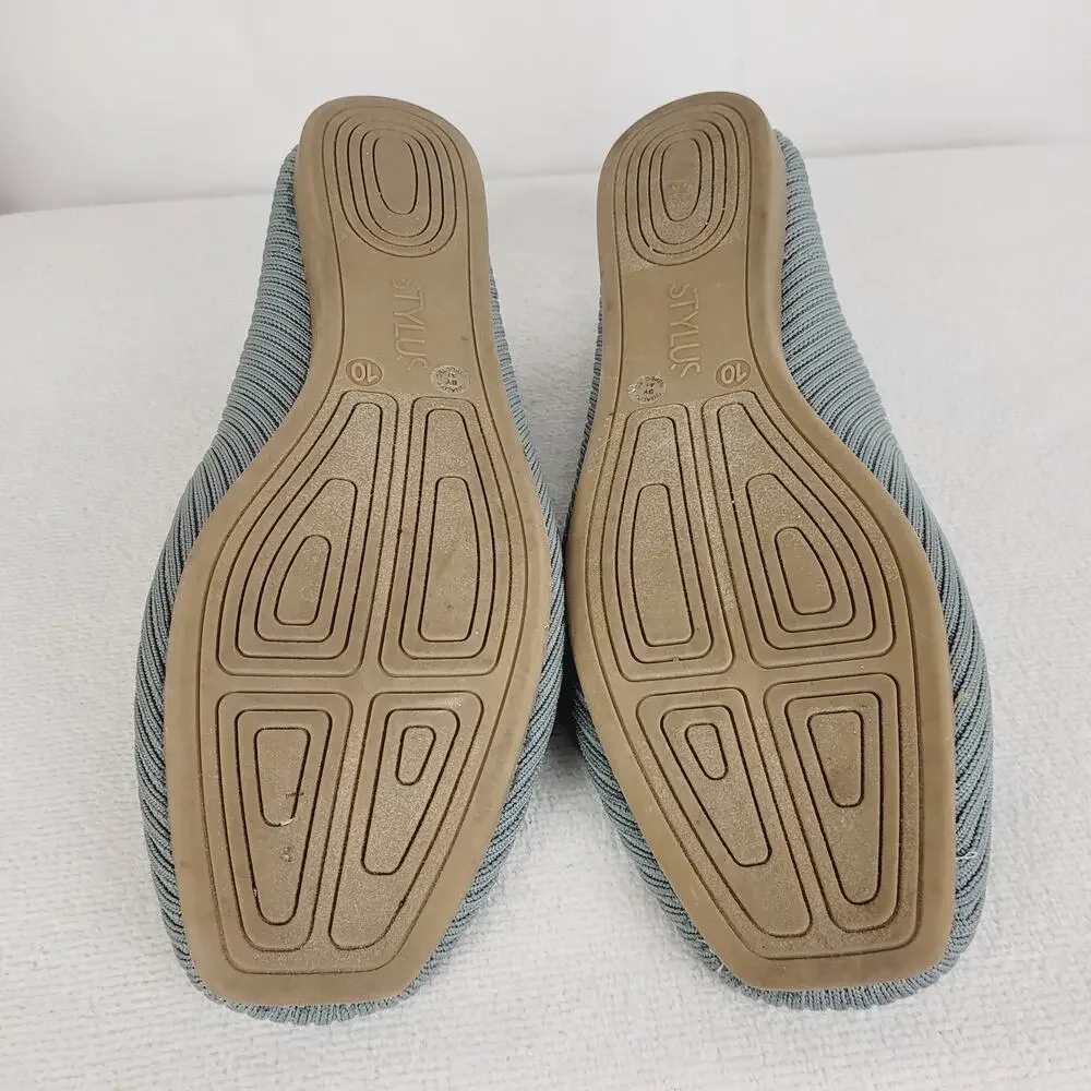 Stylus Womens Franco Grey Square Toe Ribbed Fabric Slip On Flats Size 10
